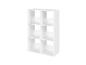 Étagère de rangement blanche à six compartiments, idéale pour organiser livres et objets.