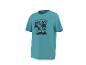 T-shirt turquoise avec imprimé palmiers et le texte « TROPICAL DREAMS UNDER PALMS ».