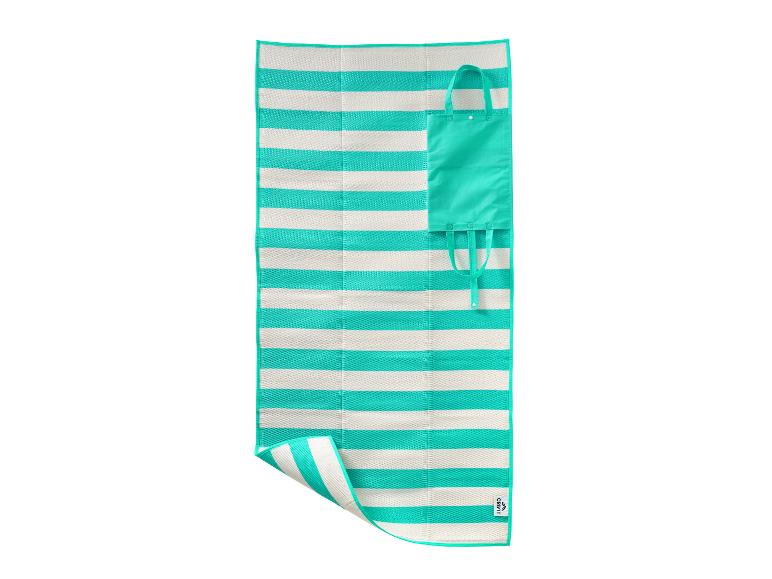 Tapis de plage rayé avec poignée, turquoise et blanc