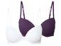 Deux soutiens-gorge, un blanc et un violet.