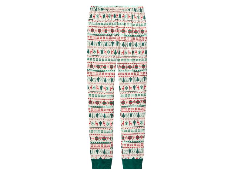Pantalon de pyjama avec un imprimé festif de Noël, représentant des rennes, des sapins et des ornements.