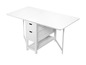 Une table pliante blanche avec deux tiroirs et une étagère.
