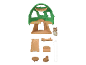 Cabane dans les arbres jouet avec figurine d'écureuil et accessoires de mobilier.