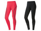 Deux paires de leggings de sport, un rouge avec des détails noirs et un noir avec des détails argentés.