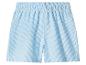 Shorts seersucker à rayures bleues et blanches avec taille élastique.