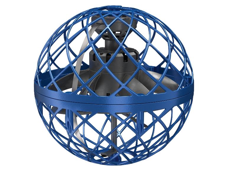Un drone bleu avec une cage et des hélices.