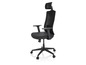 Chaise de bureau noire avec dossier en maille et appui-tête.