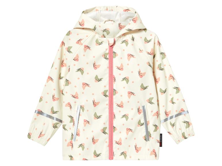 Une veste imperméable pour enfants avec un motif papillon.