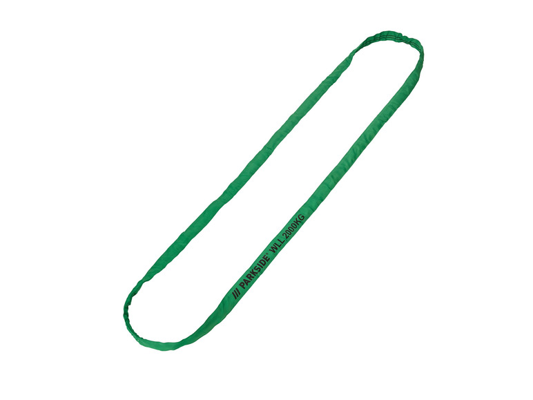 Une sangle de levage verte Parkside avec une capacité de charge maximale de 2000 kg.