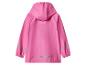 Imperméable rose pour enfant avec capuche et bandes réfléchissantes, vue de dos.