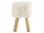 Tabouret en fausse fourrure blanche avec pieds en bois clair
