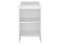 Une commode blanche avec deux étagères.