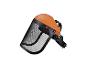 Casque de protection forestier avec visière grillagée.