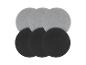 Trois tampons de ponçage ronds gris et trois tampons de ponçage noirs.