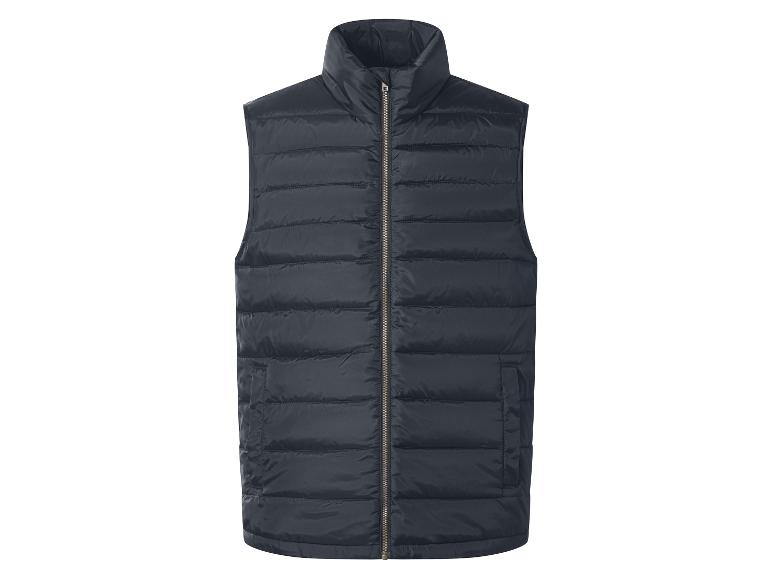 Gilet matelassé bleu foncé pour homme avec fermeture éclair.
