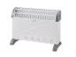 Radiateur électrique blanc avec des grilles d'aération et des symboles d'avertissement.