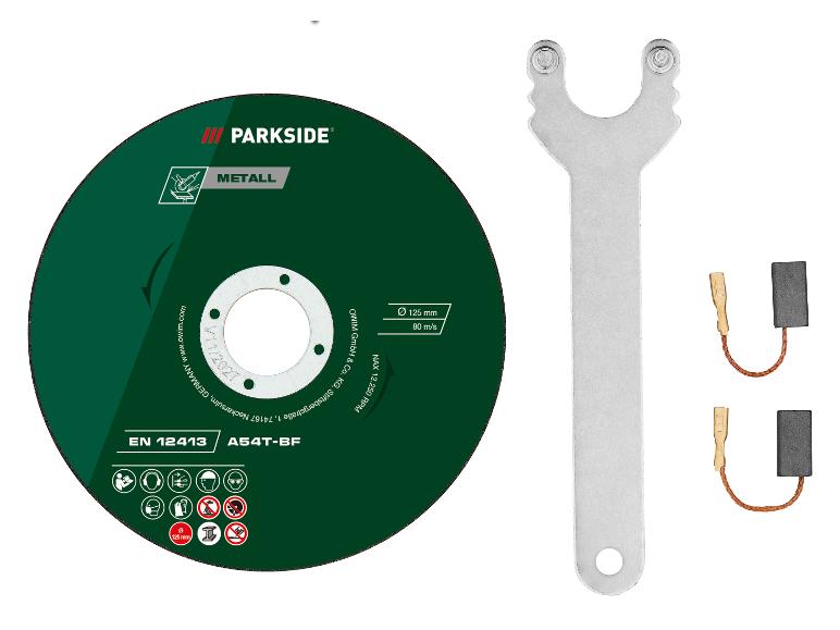 Disque de coupe Parkside pour métal, clé et balais de charbon.