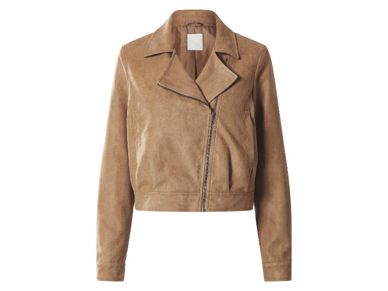 Veste en daim marron avec fermeture éclair et col.