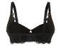Un soutien-gorge noir avec de la dentelle et des bretelles larges.