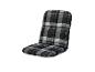 Un coussin de siège de chaise à carreaux noir et blanc.