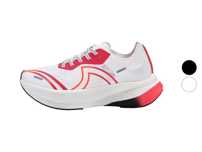 Chaussures de course pour femmes CRIVIT CarbonLite 1.0 en blanc et rouge.
