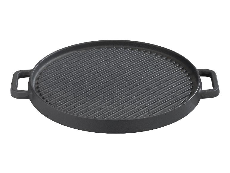 Plaque de grill ronde GSW Black Iron BBQ 30cm, en fonte avec deux poignées