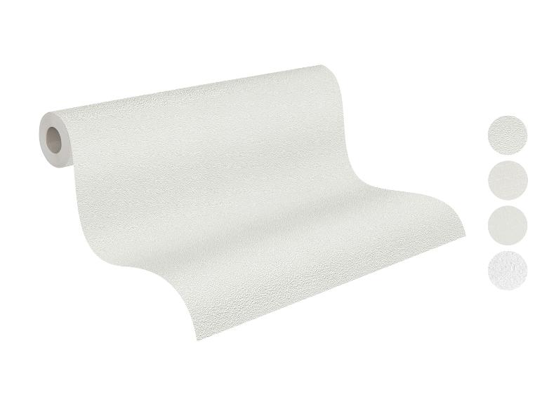 Rouleau de papier peint blanc texturé avec quatre échantillons de texture à droite.