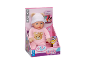 Poupée bébé interactive en pyjama et bonnet roses dans sa boîte.
