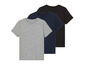 Trois t-shirts unis en gris, bleu marine et noir.