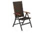 Chaise de jardin pliante en rotin marron avec accoudoirs en bois et dimensions