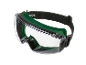 Lunettes de sécurité avec protections latérales vert foncé et bandeau réglable.