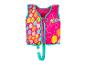 Gilet de natation rose à pois colorés avec l'inscription « Swim Safe abc ».