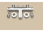 Mitigeur thermostatique de baignoire chromé avec accessoires sur fond beige.