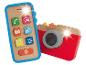 Jouets téléphone et appareil photo en bois, lumineux.