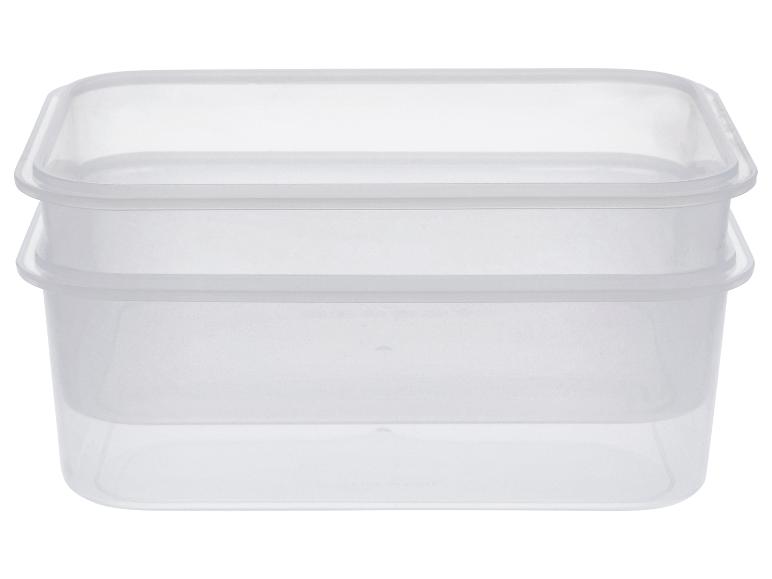 Deux récipients en plastique transparents empilés avec des bords arrondis