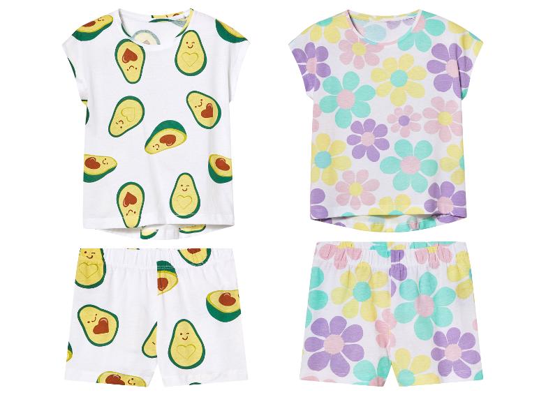 Pyjamas enfant : hauts et shorts imprimés avocats et fleurs.