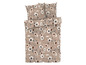 Parure de lit beige à motif floral.