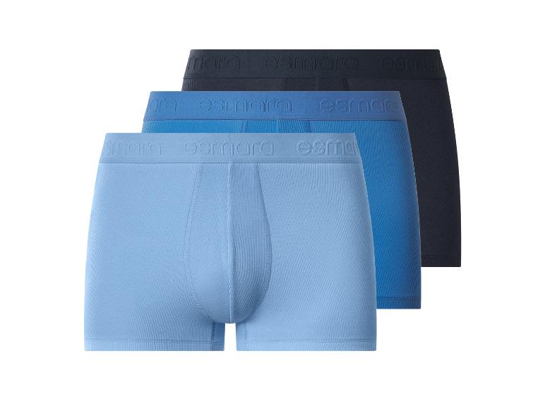 Lot de trois boxers en coton côtelé dans des tons de bleu, avec ceinture élastique logotée.