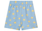 Short bleu avec des imprimés de soleils jaunes