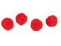 Quatre pompons rouges moelleux sur fond blanc