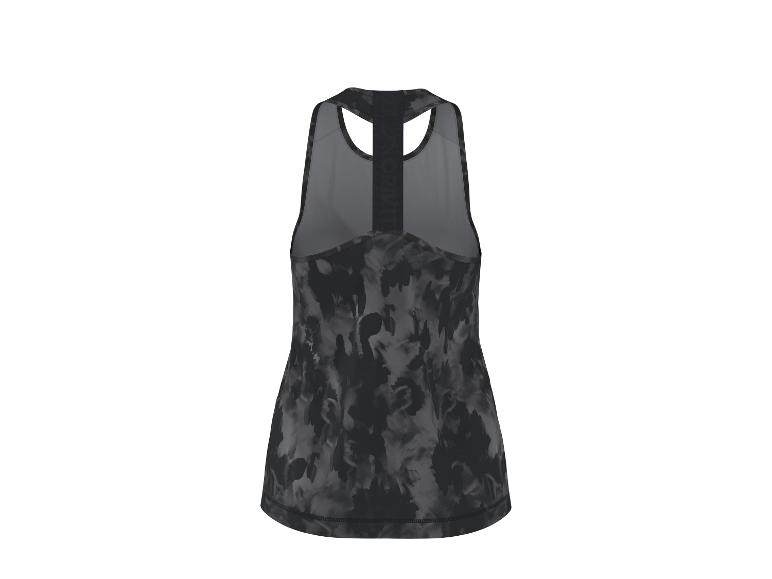 Débardeur de sport femme à motif noir et gris avec dos nageur, vue arrière.
