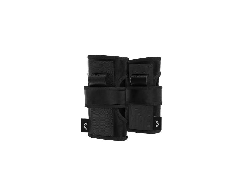 Une paire de protège-poignets noirs avec le logo Crivit sur fond blanc.