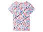 T-shirt blanc à manches courtes, motif coquillages bleus et corail.
