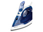 Un fer à repasser à vapeur Tefal bleu avec système anti-calcaire.