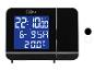 Réveil numérique LIVARNO avec projection, écran bleu et température, en noir.