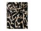 Détail d'une robe pour femme avec un imprimé abstrait noir et beige.