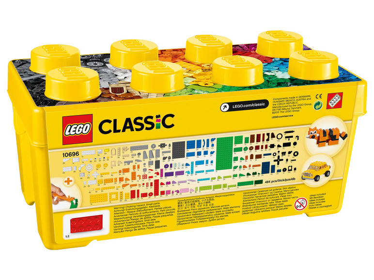 Boîte LEGO Classic avec 484 briques colorées et des instructions.