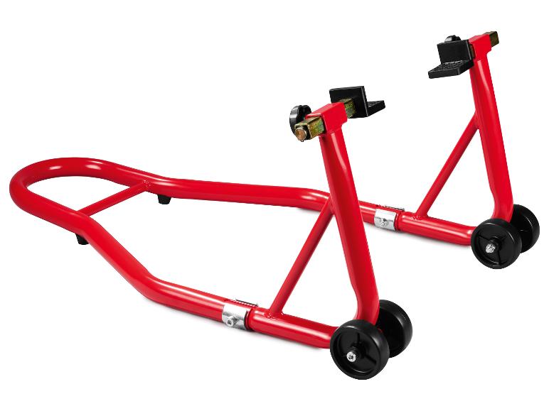 Béquille de moto rouge avec roues