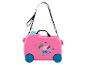 Valise enfant rose à roulettes Peppa Pig, motif tropical.
