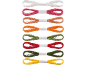 Fils à broder colorés en blanc, rose, orange, vert, rouge, vert foncé et jaune.